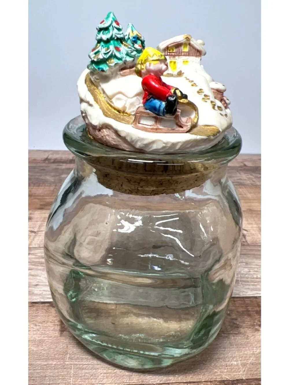 Vintage Glass Jar With Christmas Scene Ceramic Cork Lid